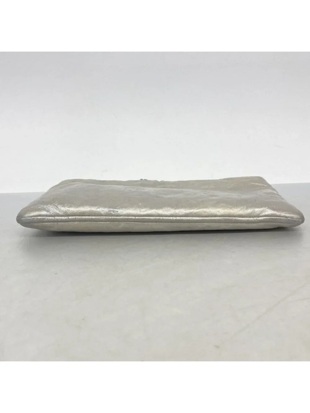 Chanel Pouch Camellia Leather Silver